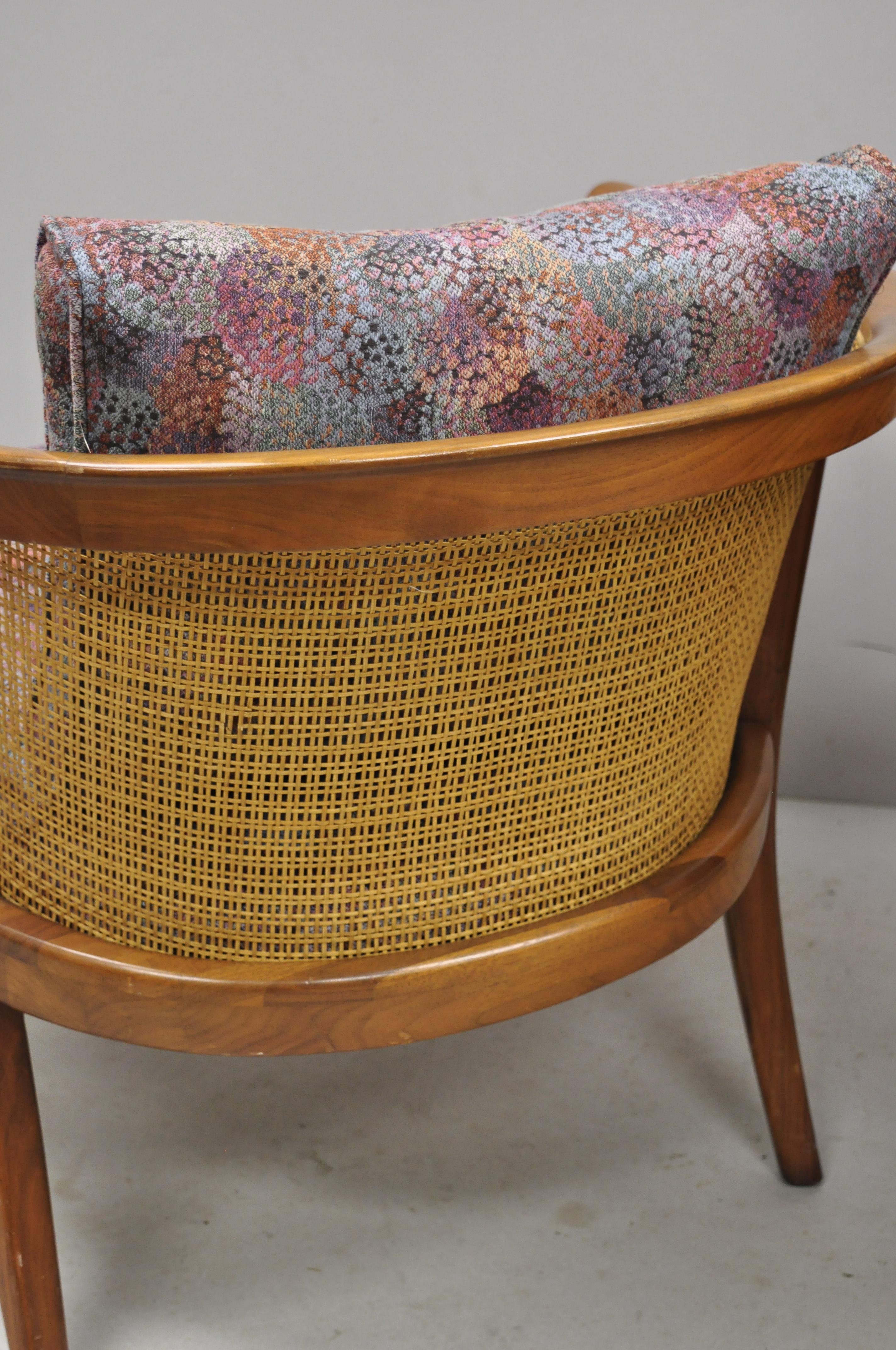 North American Pair of Milo Baughman Thayer Coggin Cane Barrel Back Walnut Club Lounge Chairs