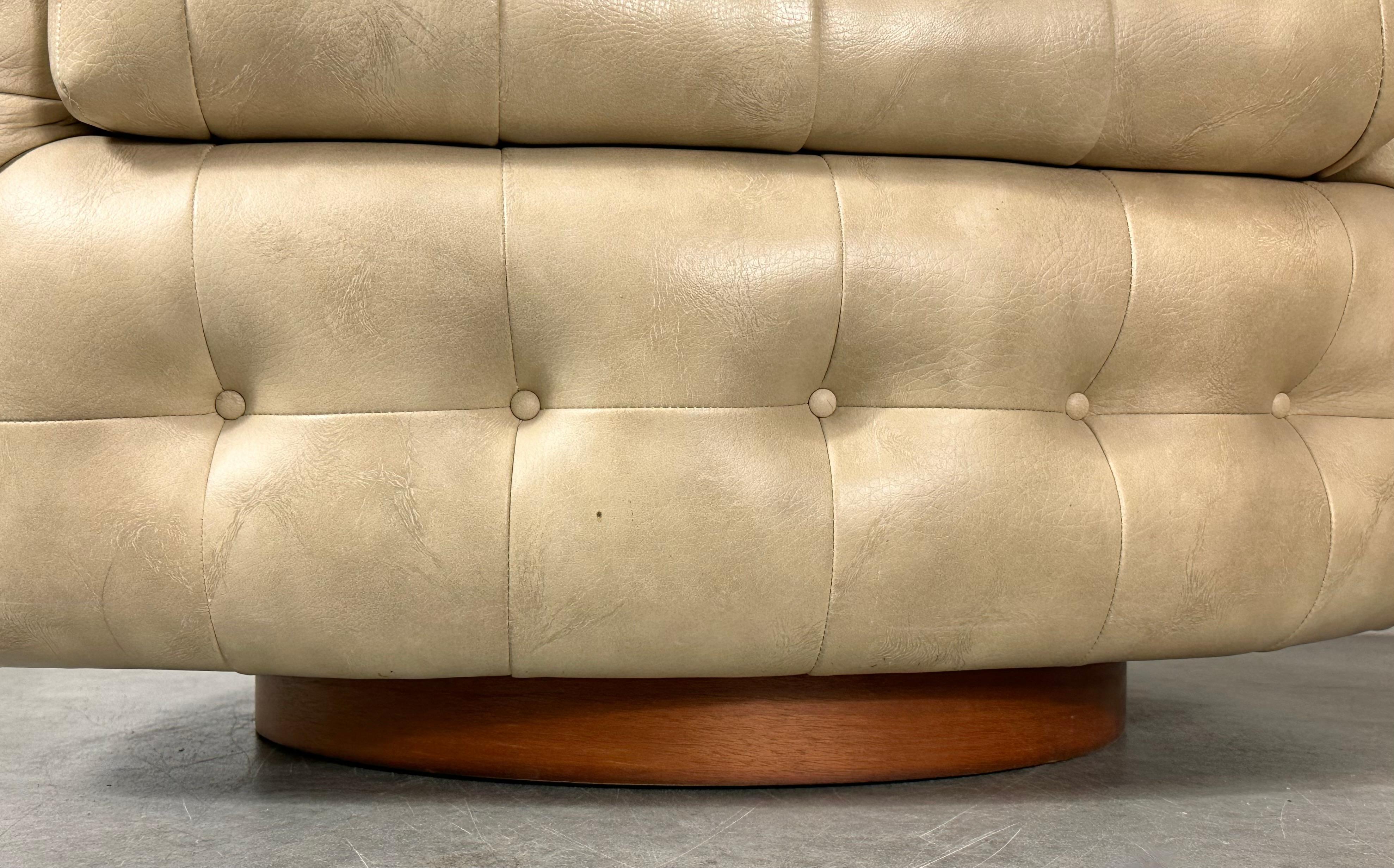 Pair Milo Baughman Thayer Coggin Walnut Tufted Barrel Swivel Lounge Chairs 1960s 1