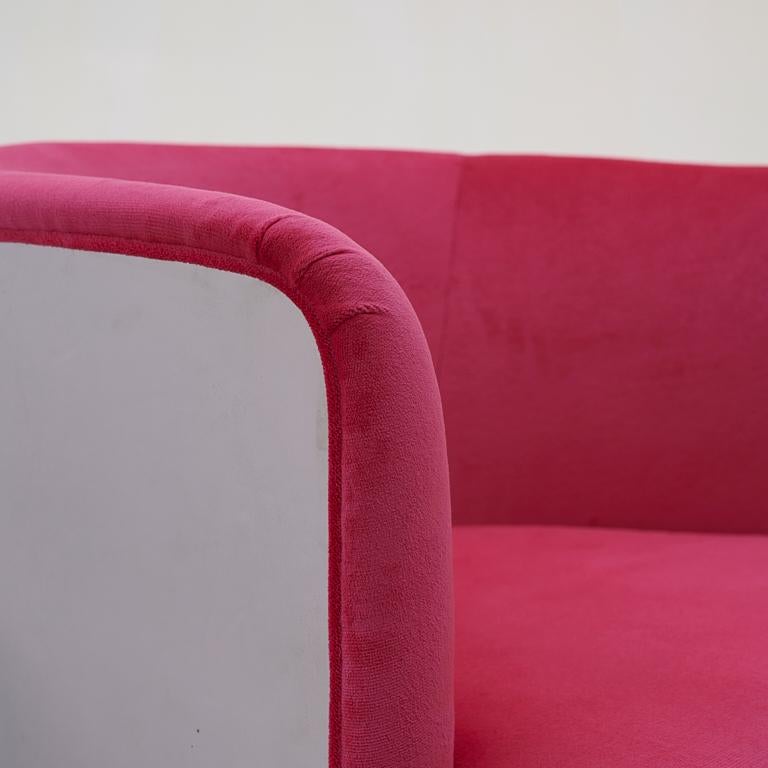 Late 20th Century Pair Milo Baughman Tilt Swivel Chairs. Chrome Backs, Hot Pink Upholstery For Sale