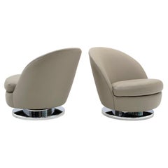 Pair Milo Baughman Tilt Swivel Chairs for Thayer Coggin, Gray Leather & Chrome