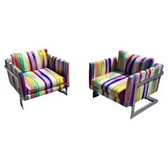 Pair Milo Baugman for Thayer Coggin T-Back Cube Floating Lounge Chairs
