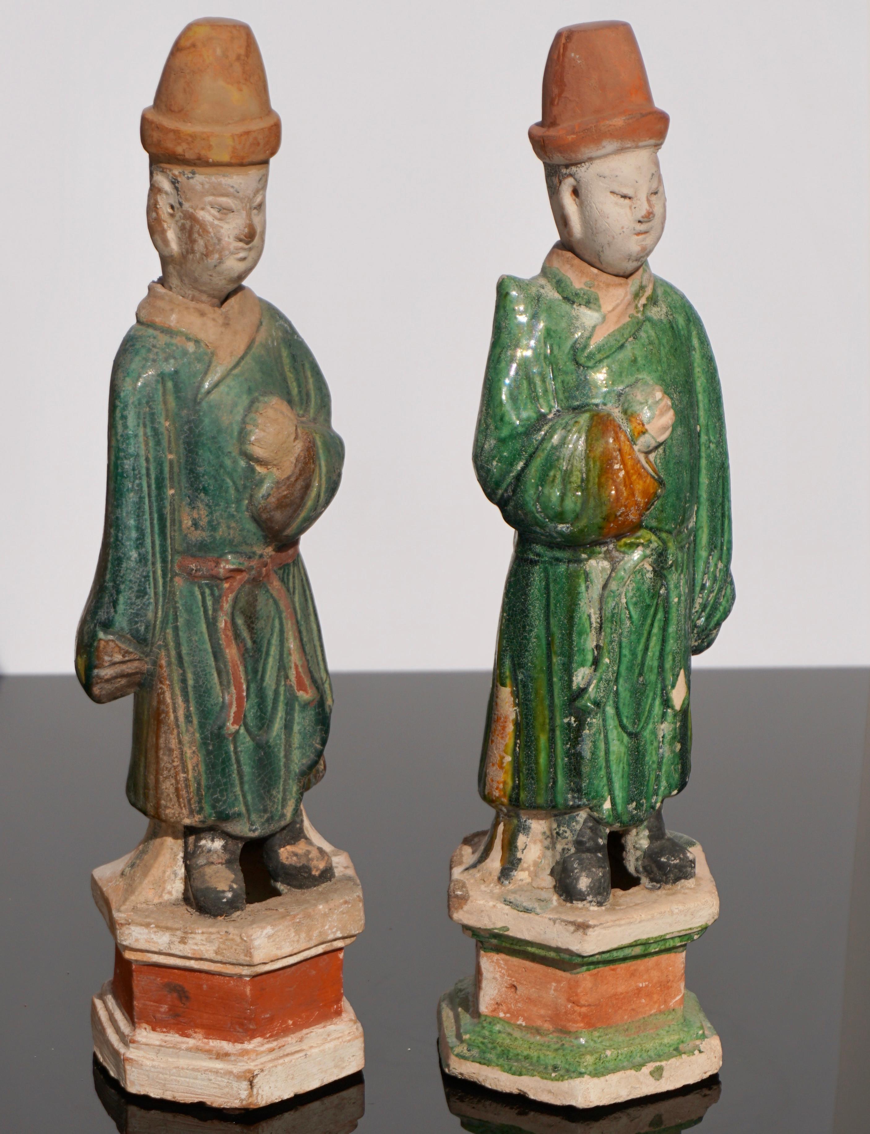 Fired Pair of Ming Dynasty Terracotta Tomb Dignitaries