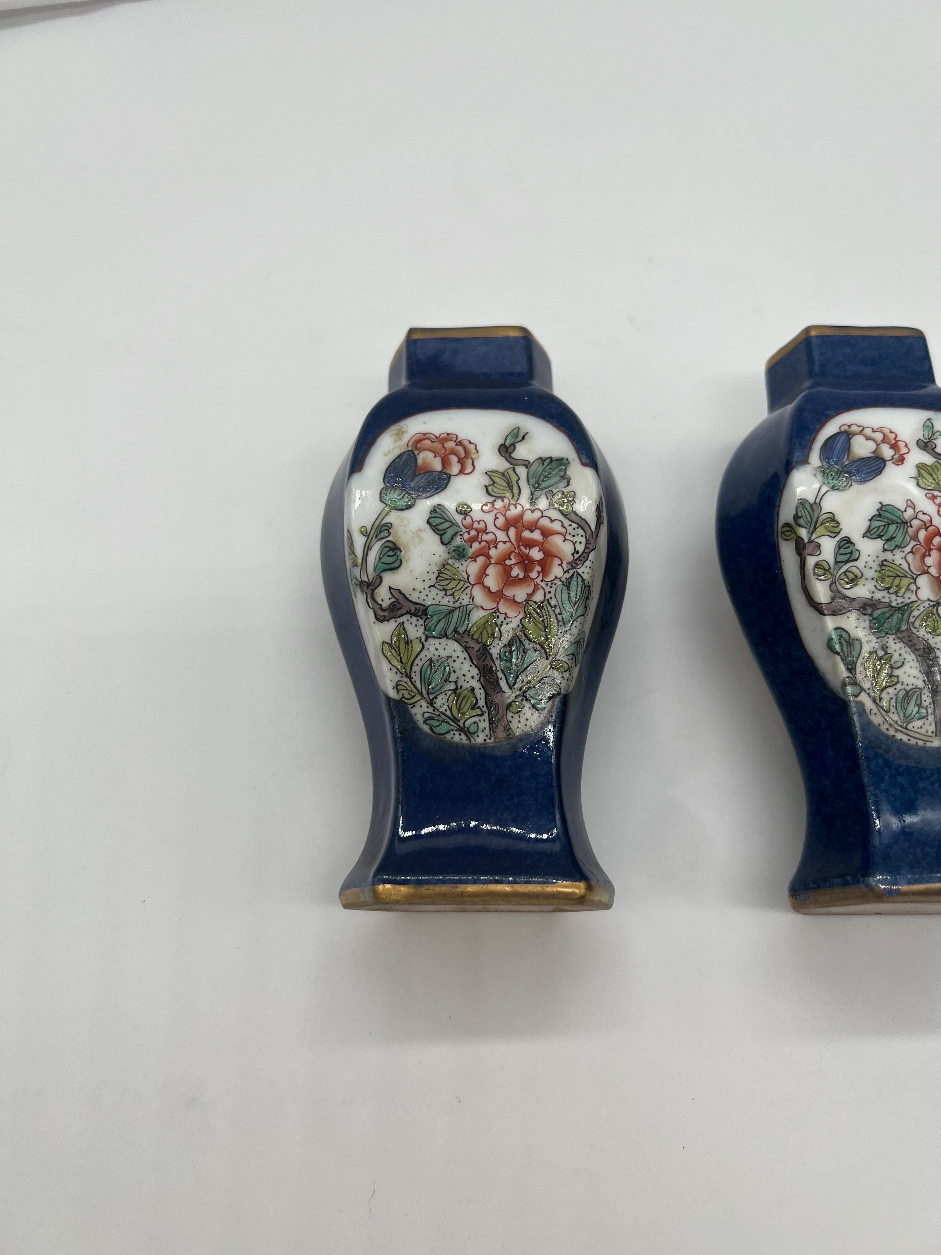 Pair, Miniature Chinese Qing Dynasty Cobalt Ground Porcelain Urns For Sale 4