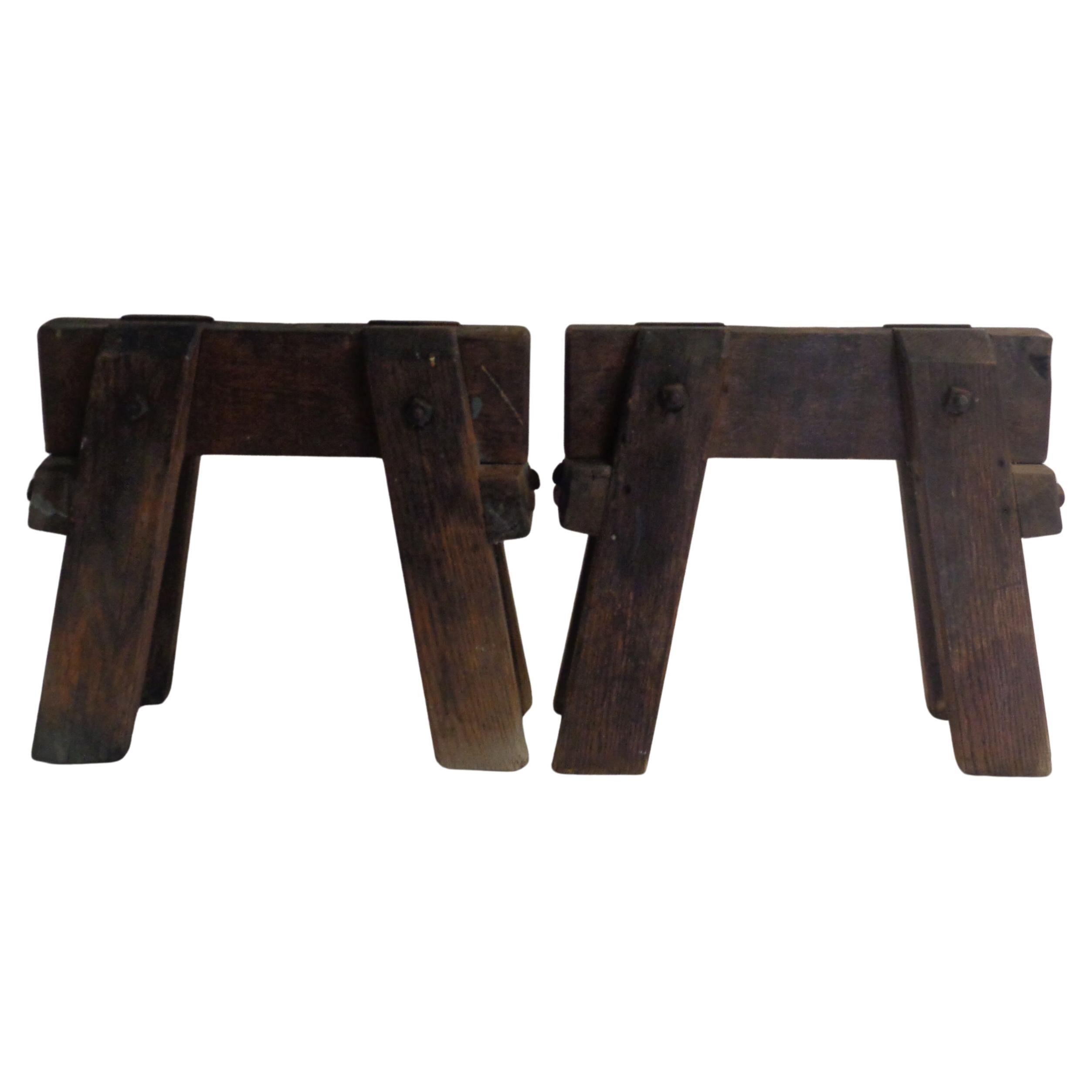 Industrial  Pair Miniature Oak Stereotomy Sawhorses, Circa 1900 For Sale