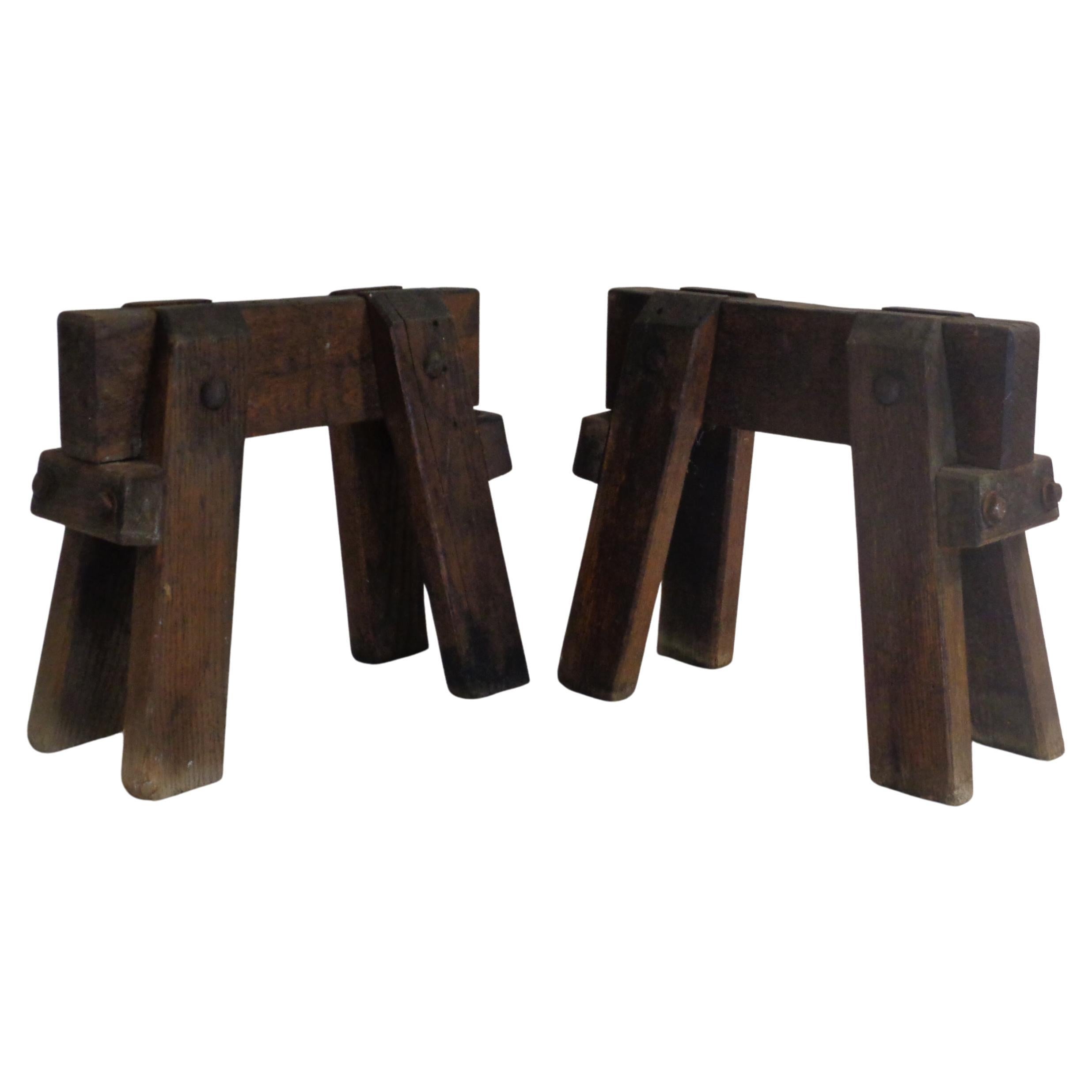 Chamfered  Pair Miniature Oak Stereotomy Sawhorses, Circa 1900 For Sale