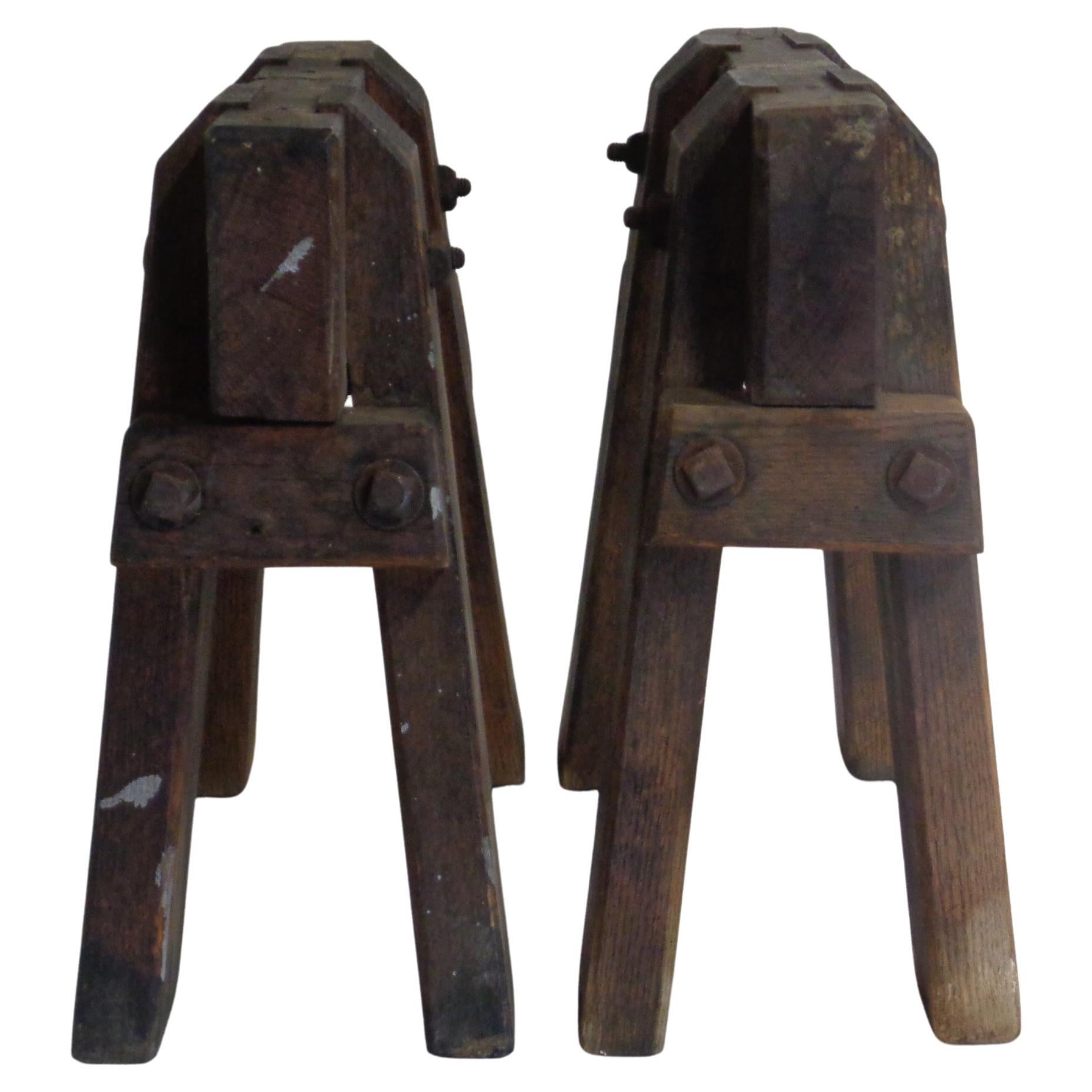  Pair Miniature Oak Stereotomy Sawhorses, Circa 1900 In Good Condition For Sale In Rochester, NY