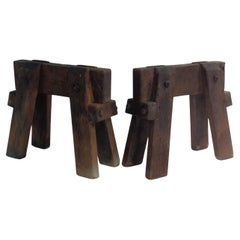  Pair Miniature Oak Stereotomy Sawhorses, Circa 1900