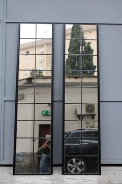 Pair Minimal Wall Decorative Mirror Black Italy 1980s Rimadesio Lucio Del Pezzo