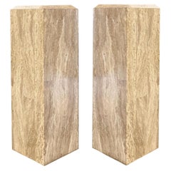 Pair Minimalist Travertine Pedestals