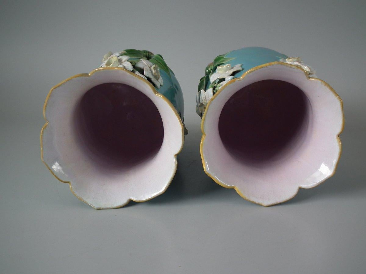 Victorian Pair of Minton Majolica Daffodil Vases