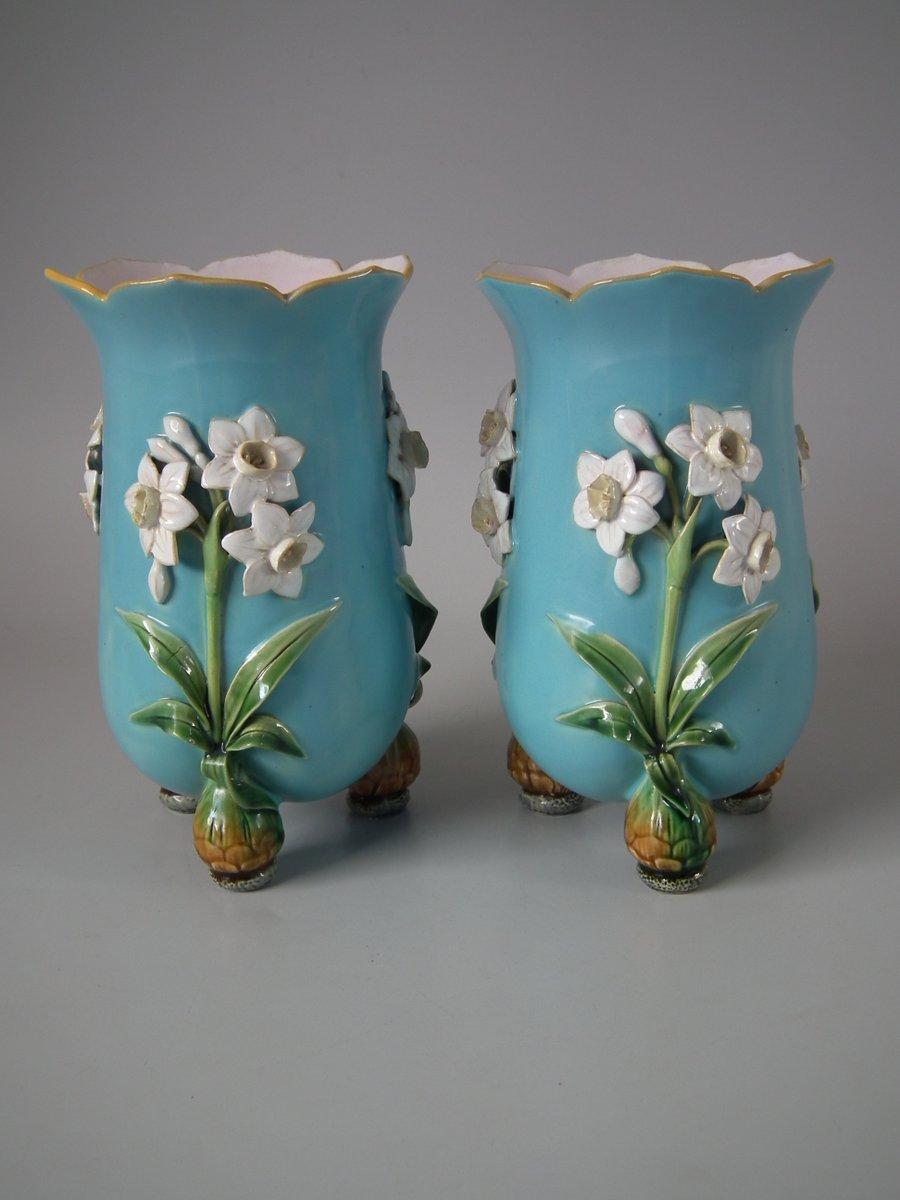 Pair of Minton Majolica Daffodil Vases 1