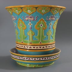 Pair Minton Majolica Oriental Style Jardinieres on Stands