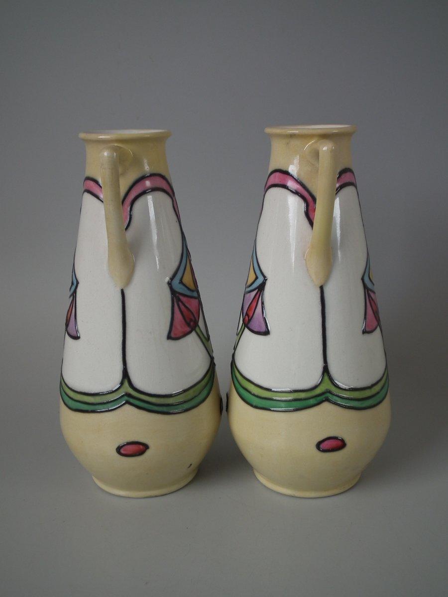 Art Nouveau Pair of Minton Secessionist No.12 Two Handled Vases For Sale