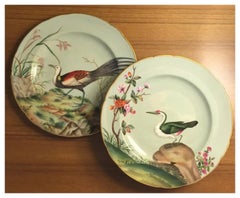 Pair Mintons Porcelain Cabinet Plates Decorated with Hand Painted Exotic Birds