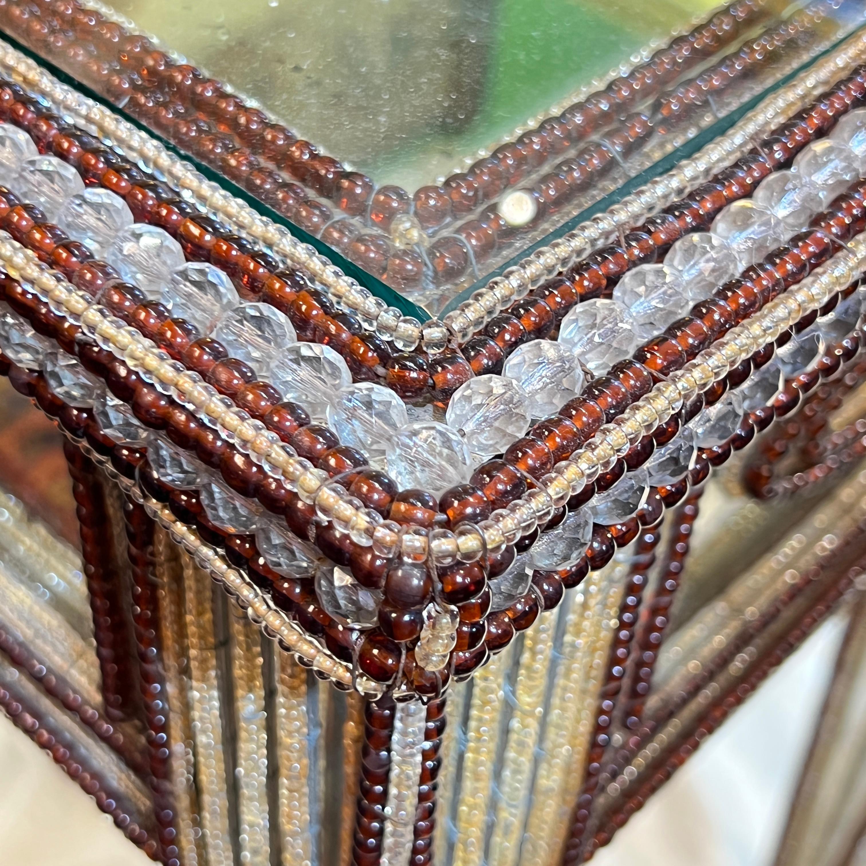 Pair Mirrored and Beaded Glass Side Tables For Sale 4