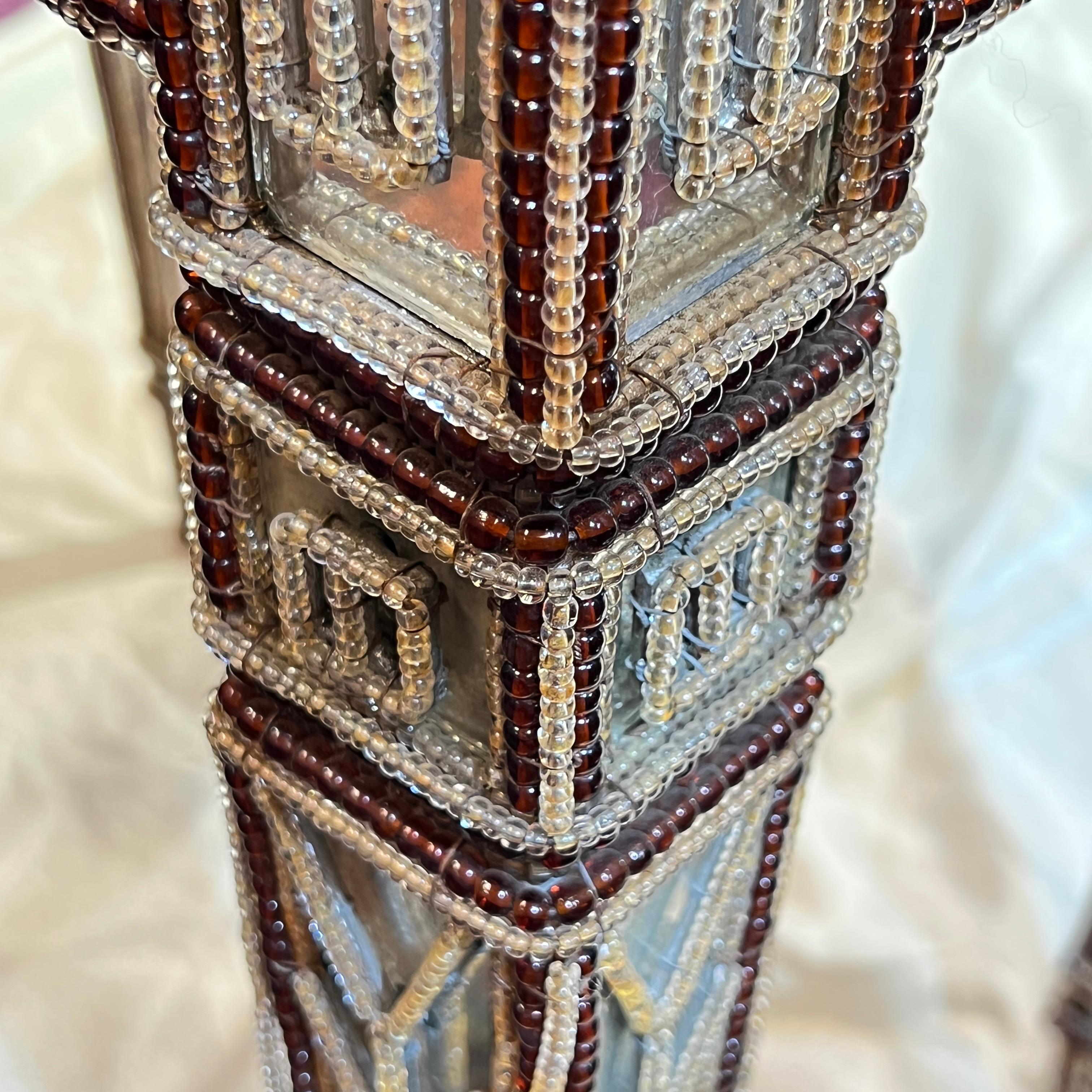 Pair Mirrored and Beaded Glass Side Tables 5
