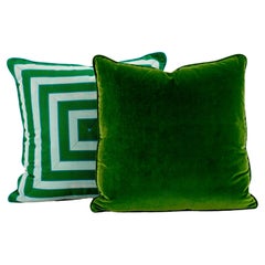 Pair Mitered Tim Corrigan Schumacher Emerald Green Ribbon Stripe Pillows