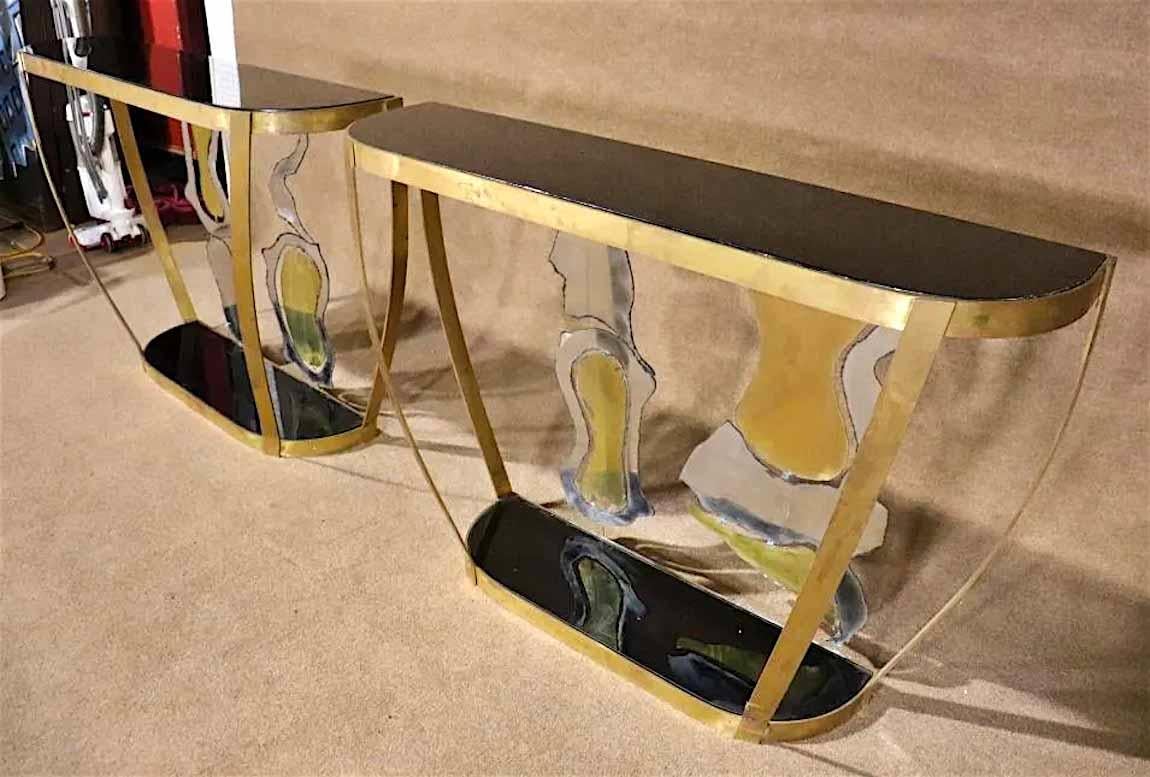 Pair Mixed Metal Console Tables For Sale 3