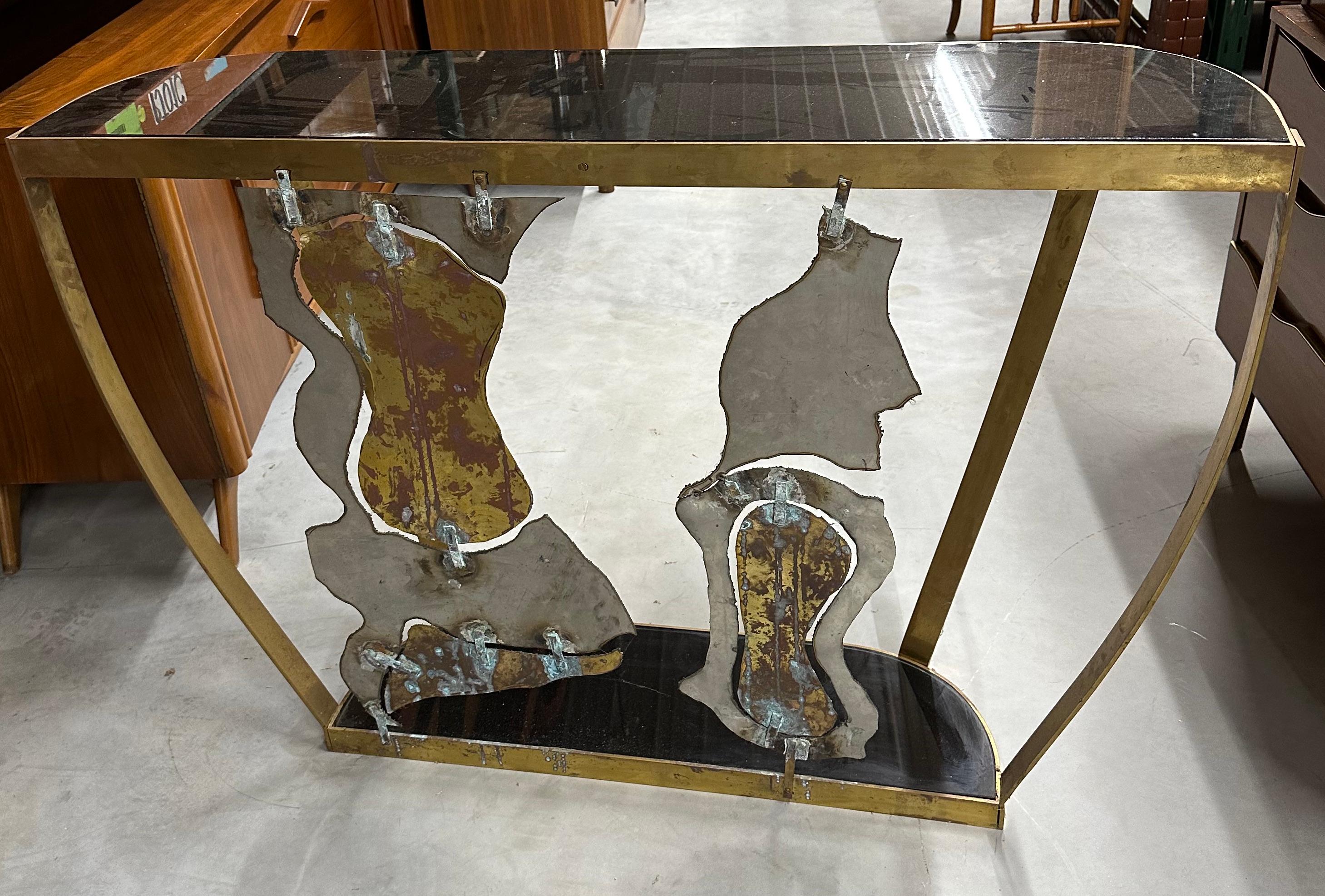 Pair Mixed Metal Console Tables For Sale 4