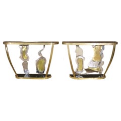 Vintage Pair Mixed Metal Console Tables
