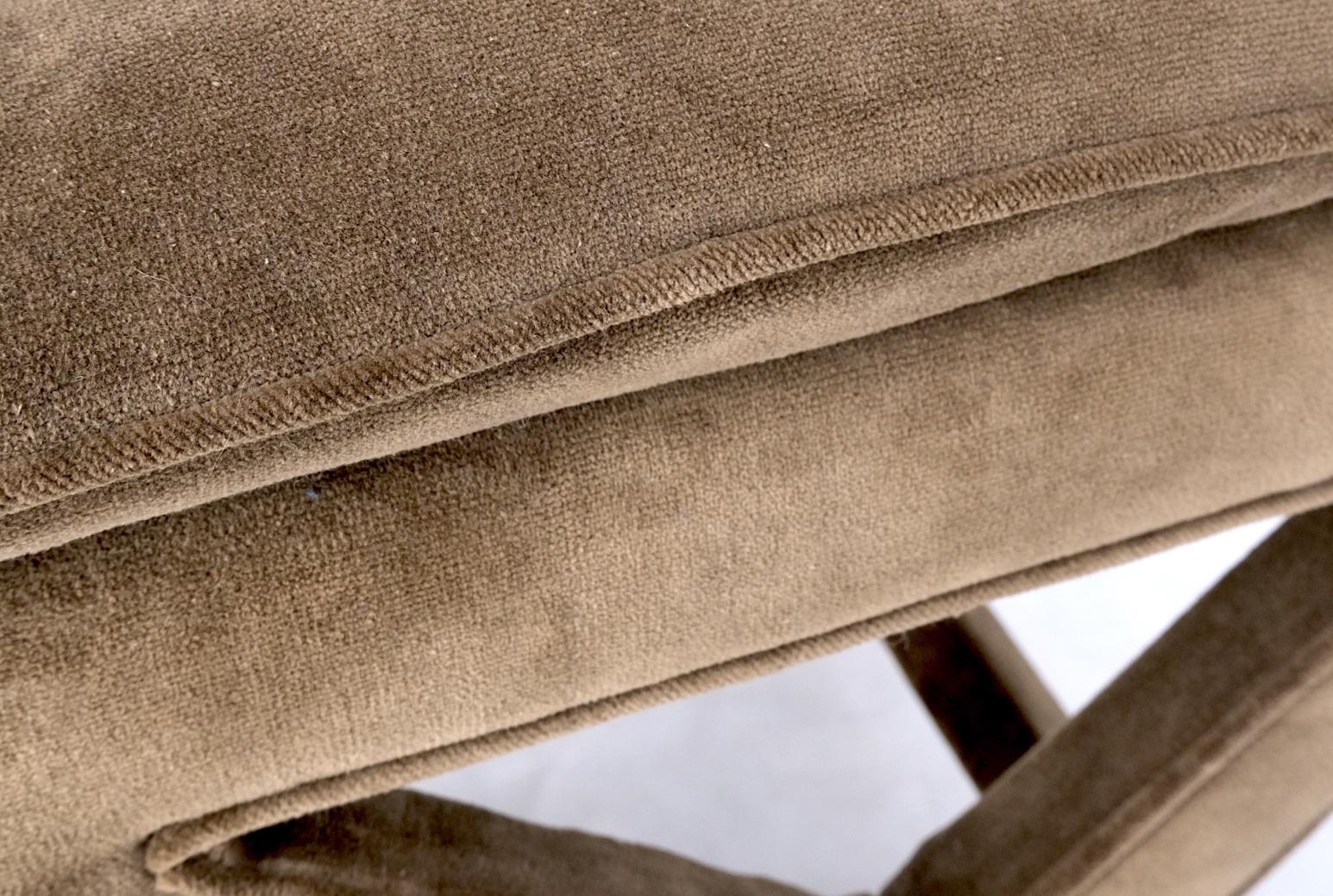 Pair Mocha Velvet Upholstered X Base Benches Billy Hains Original Mint Condition In Good Condition In Rockaway, NJ
