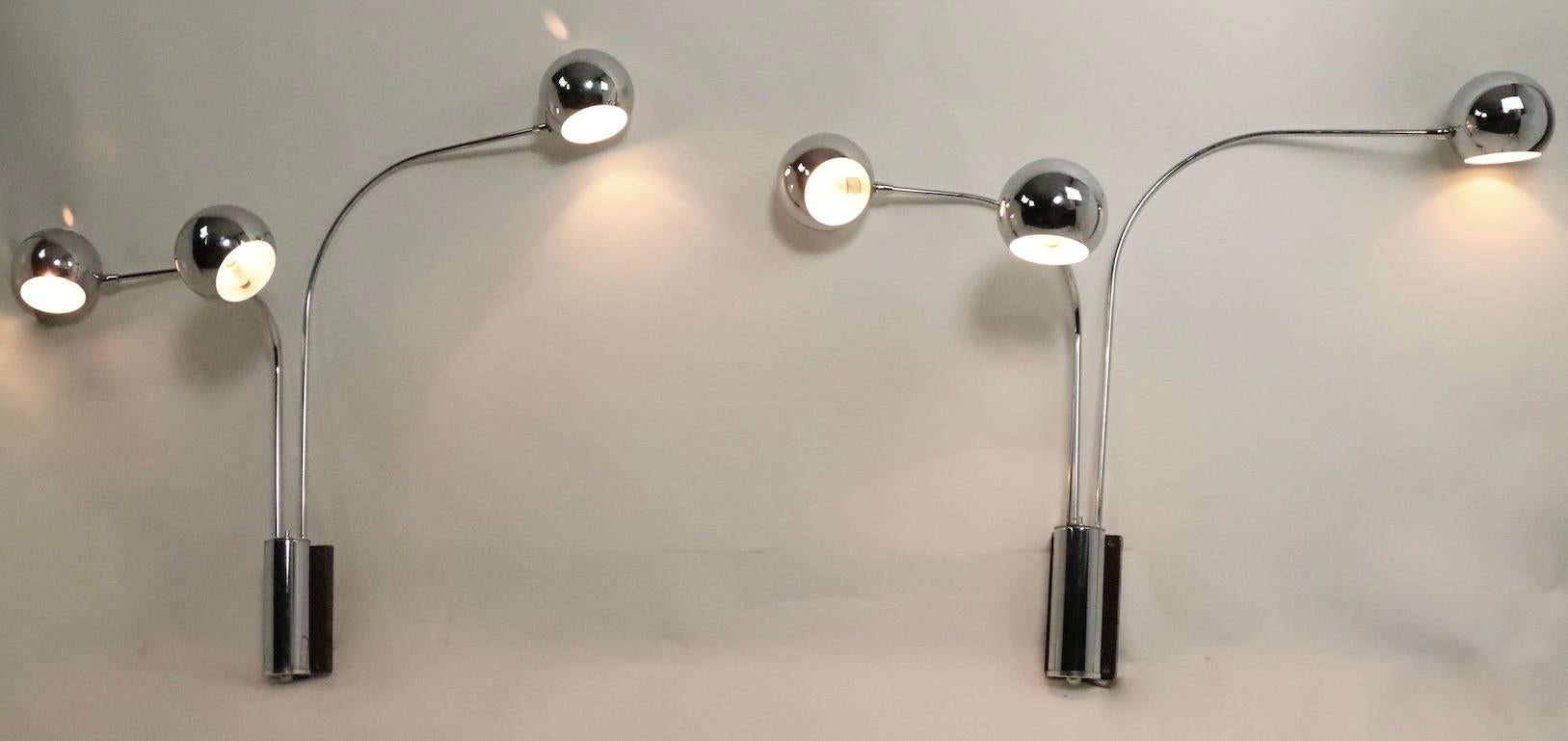 Pair of Mod Three-Arm Chrome Ball Sconces by Mutual Sunset For Sale 1