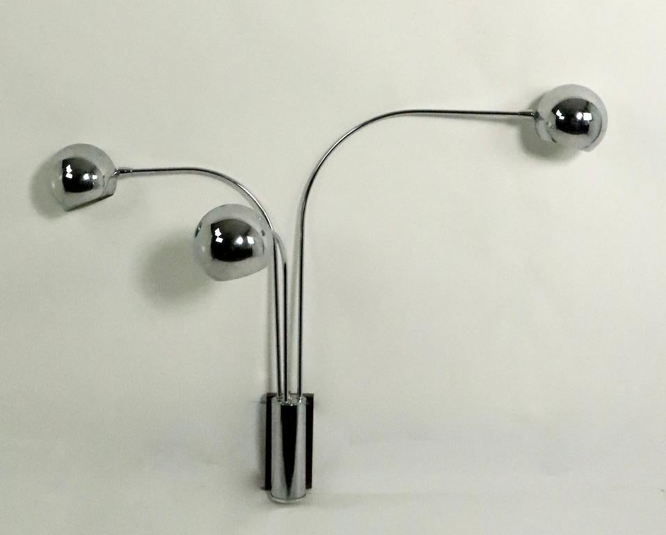 Pair of Mod Three-Arm Chrome Ball Sconces by Mutual Sunset For Sale 7