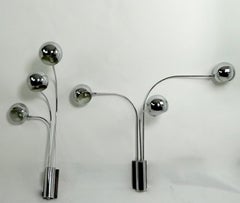 Pair of Mod Three-Arm Chrome Ball Sconces by Mutual Sunset
