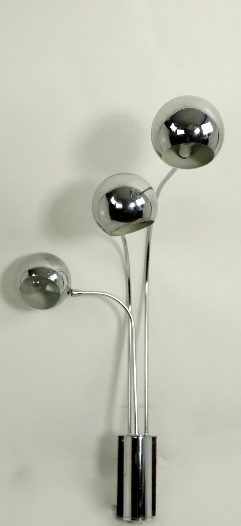 American Pair of Mod Three-Arm Chrome Ball Sconces by Mutual Sunset For Sale