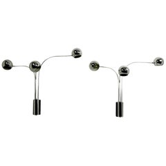 Pair of Mod Three-Arm Chrome Ball Sconces by Mutual Sunset