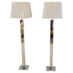 Pair Modern Adjustable Height Chrome & Mirror Floor Lamps