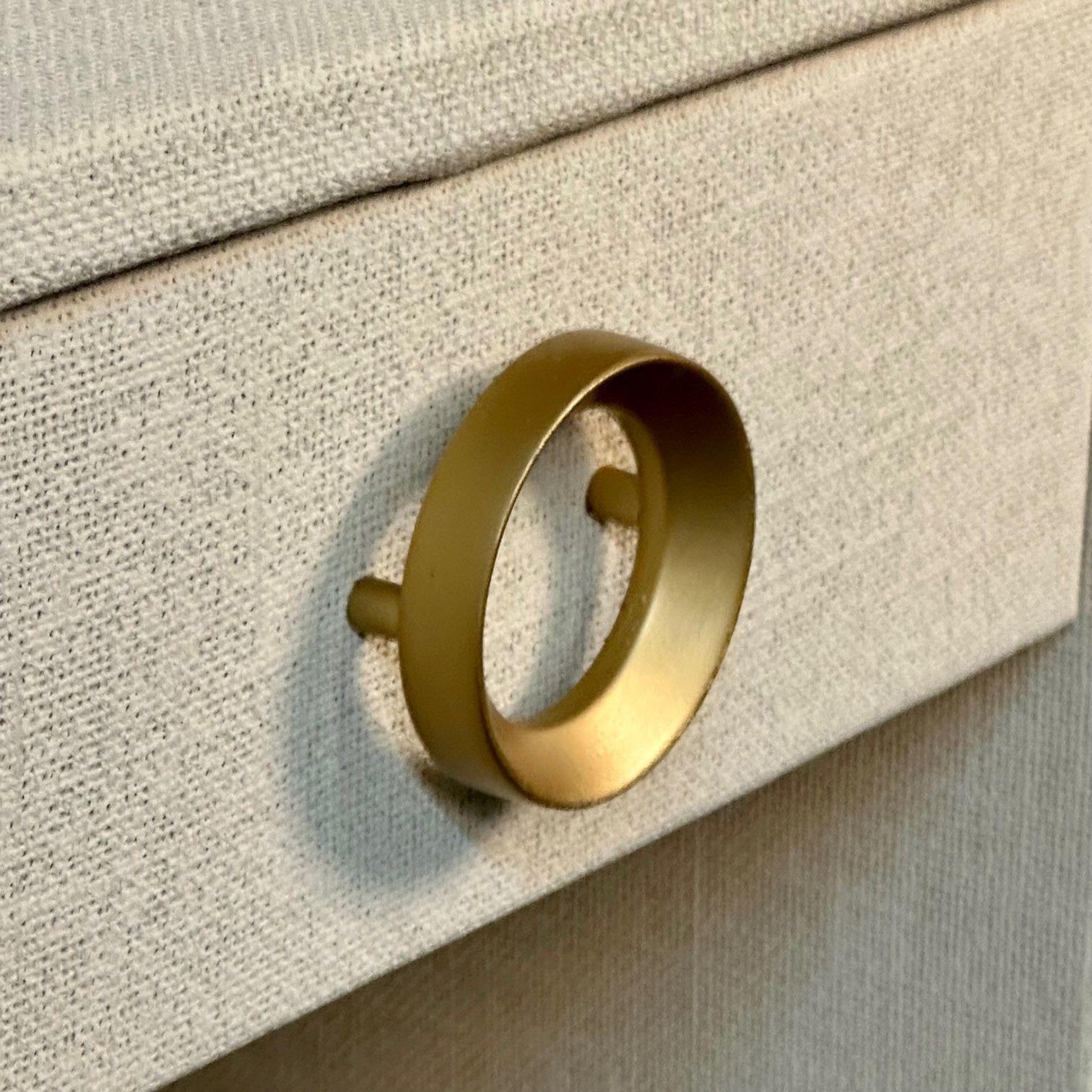 Pair Modern Beige Linen Wrapped Two Drawer Open Nightstands, End or Side Tables 5