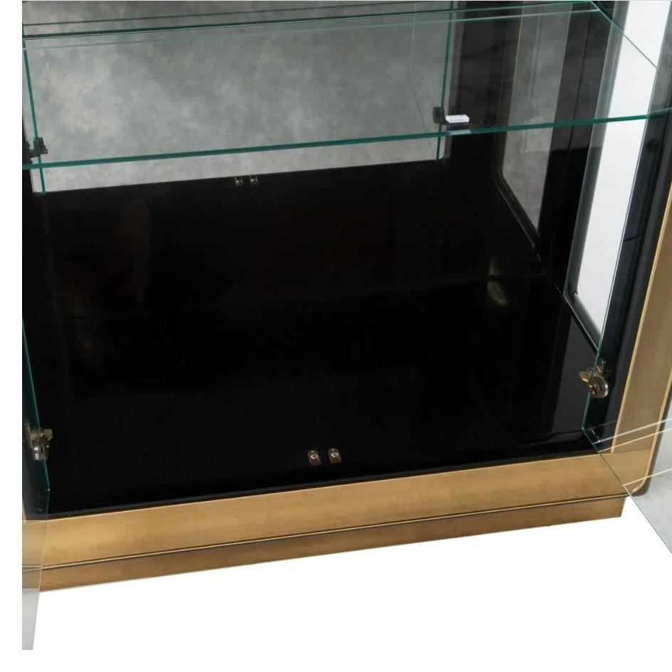 Mid-Century Modern Pair Modern Black Lacquered & Brass Curio Display Cabinets by Mastercraft For Sale