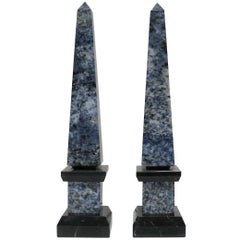 Pair Modern Blue and White Marble Obelisks