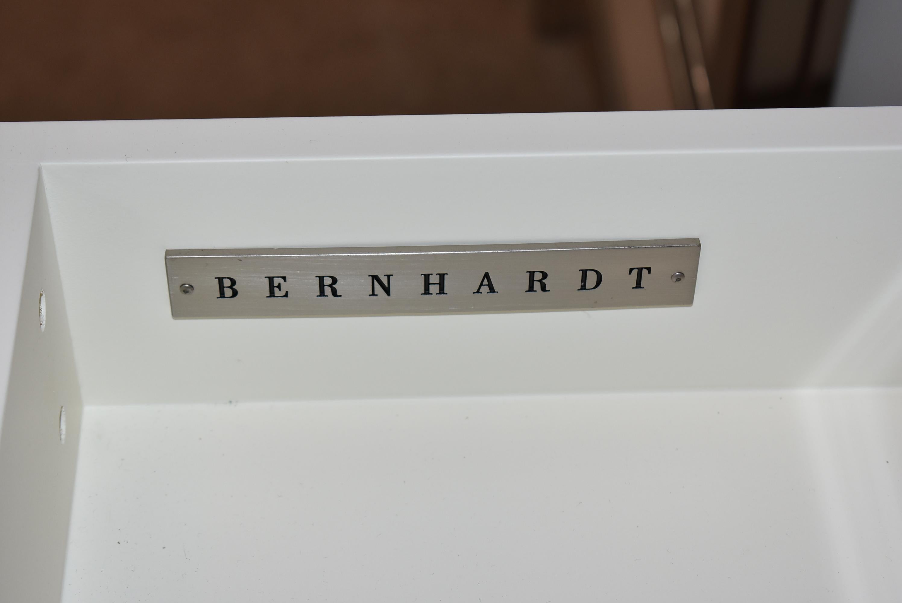 Pair Modern Chrome & Blanca Glass Three Drawer Chests by Bernhardt 1