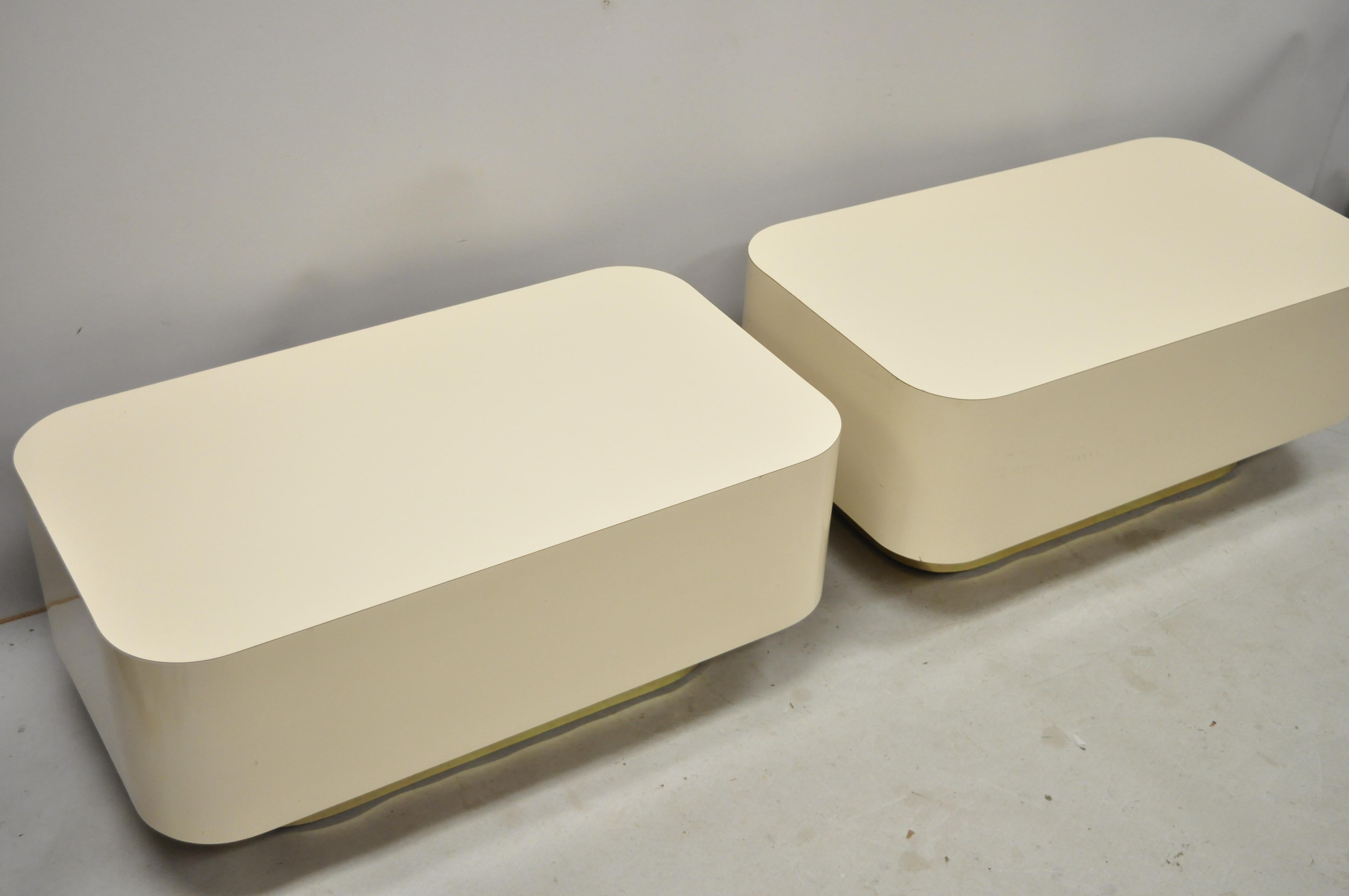 Pair of Modern Custom Large Modernist Beige Laminate & Gold Low Side End Tables 6