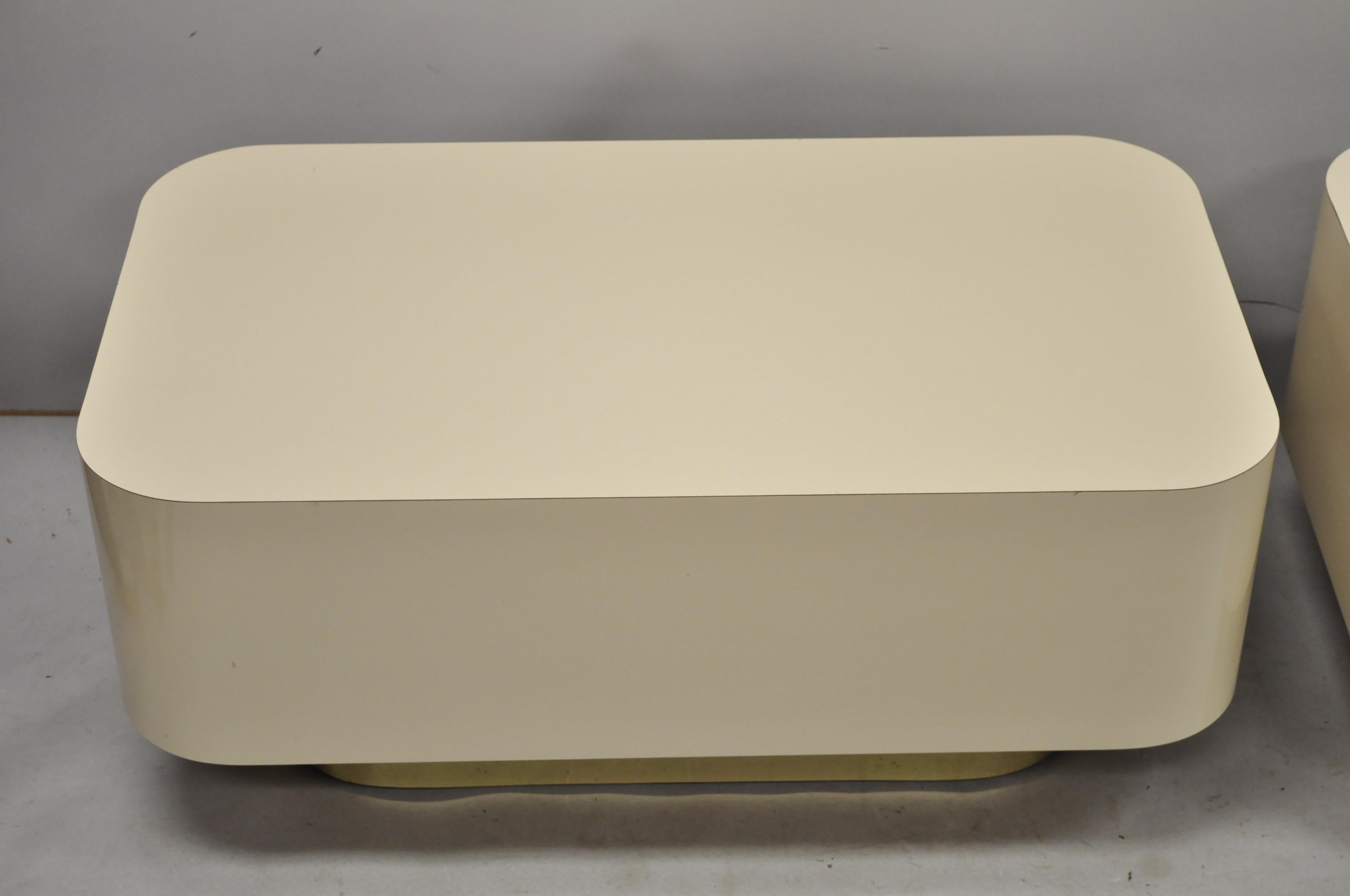 North American Pair of Modern Custom Large Modernist Beige Laminate & Gold Low Side End Tables