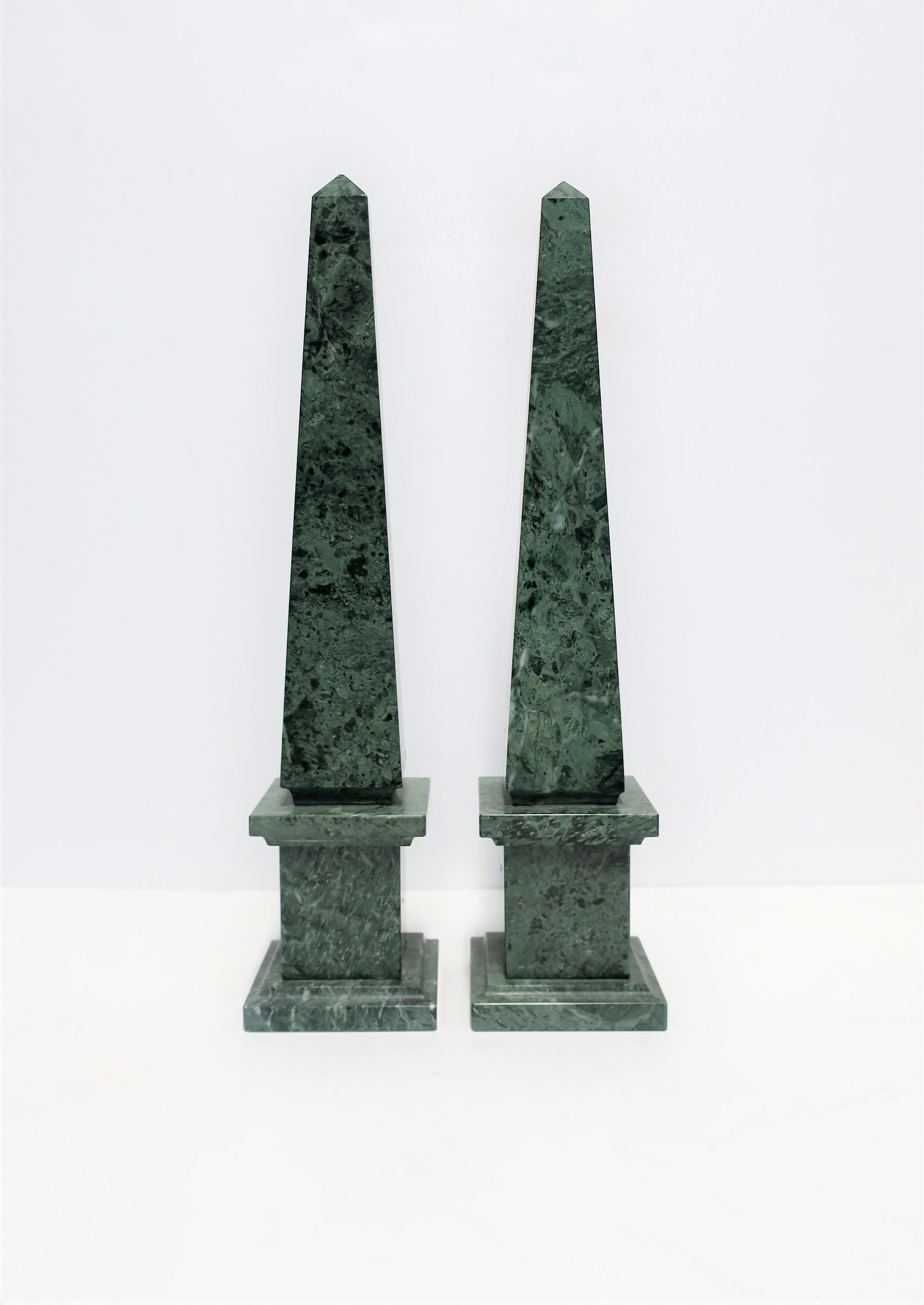 Modern Italian Green and White Marble Obelisks 1