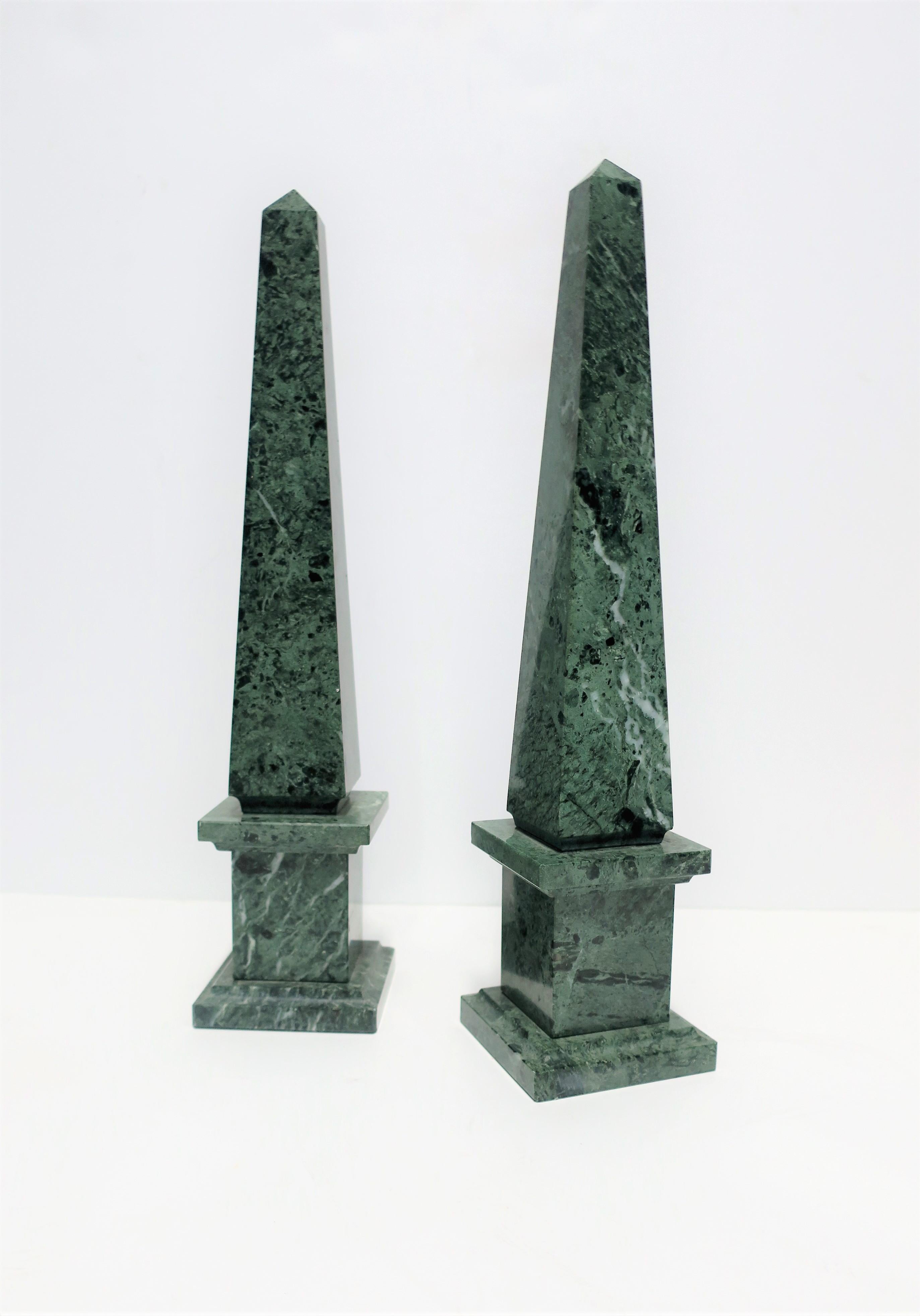 Modern Italian Green and White Marble Obelisks 2