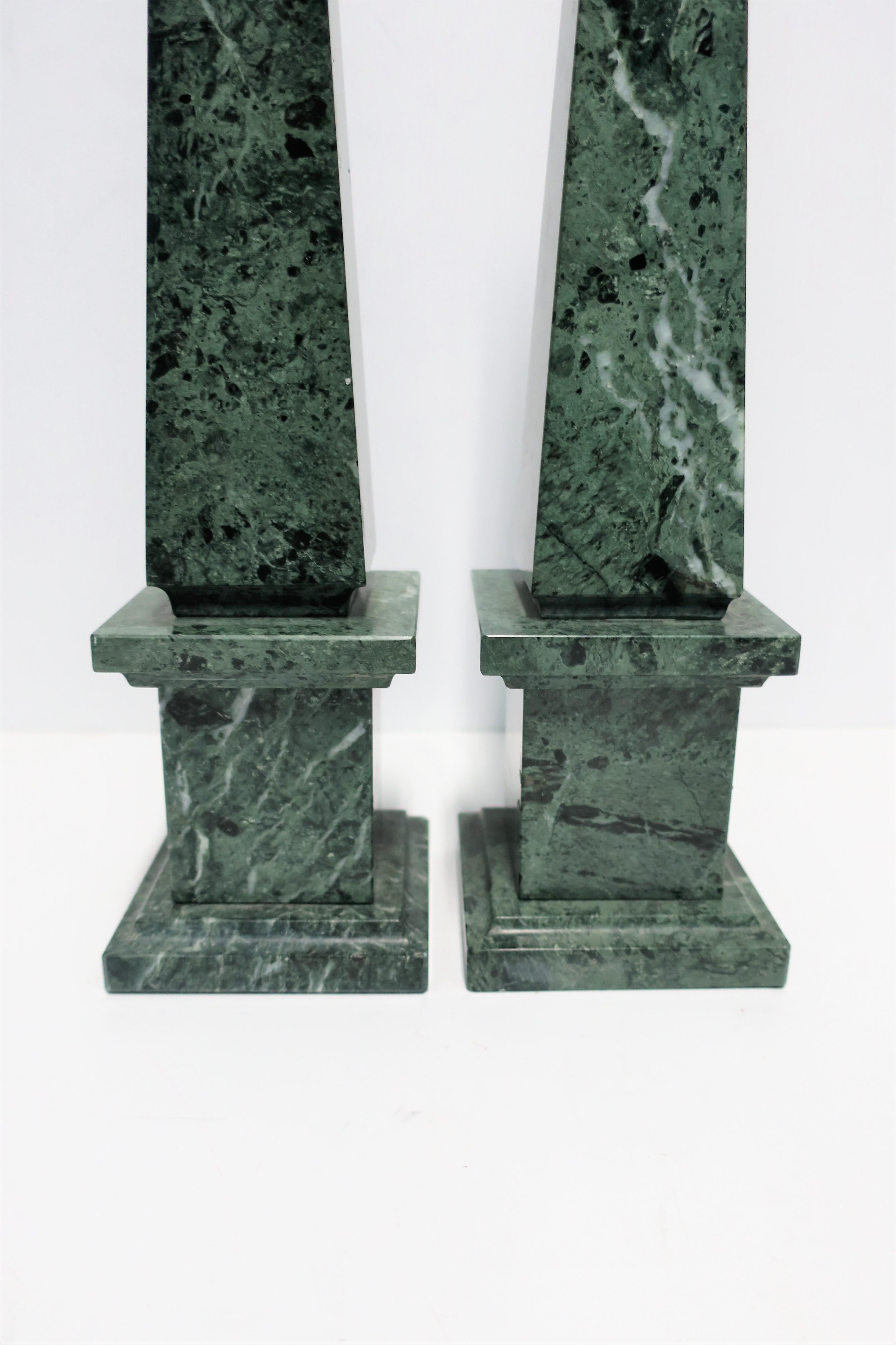 Modern Italian Green and White Marble Obelisks 4