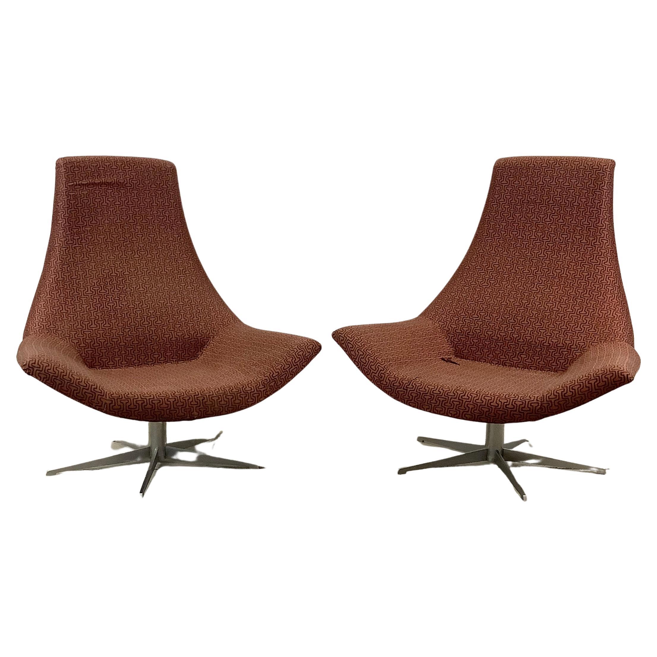 Pair Modern Italian Swivel Lounge Chairs