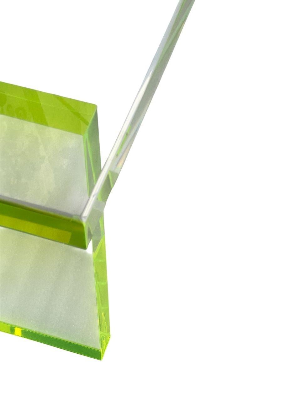 Pair Modern Lucite Benches by Pegaso Gallery Design, Fluorescent Green Details. For Sale 1