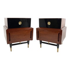 Pair Modern Mahogany & Ebonized Bedside Tables, of Martinsville