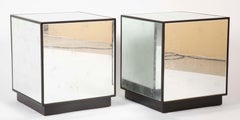 Pair of Modern Mirror Cube Side Tables