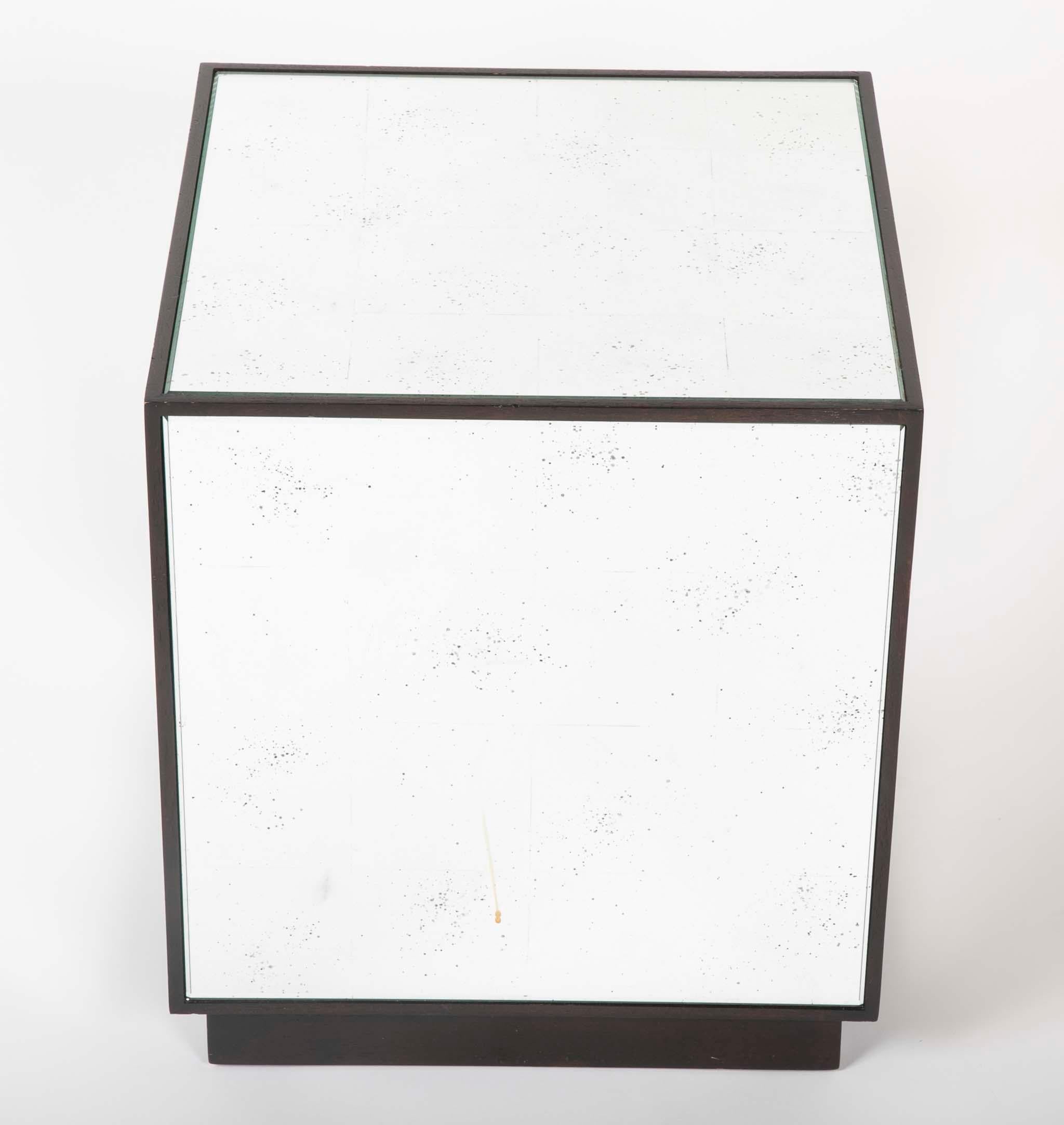 American Pair of Modern Mirror Cube Side Tables