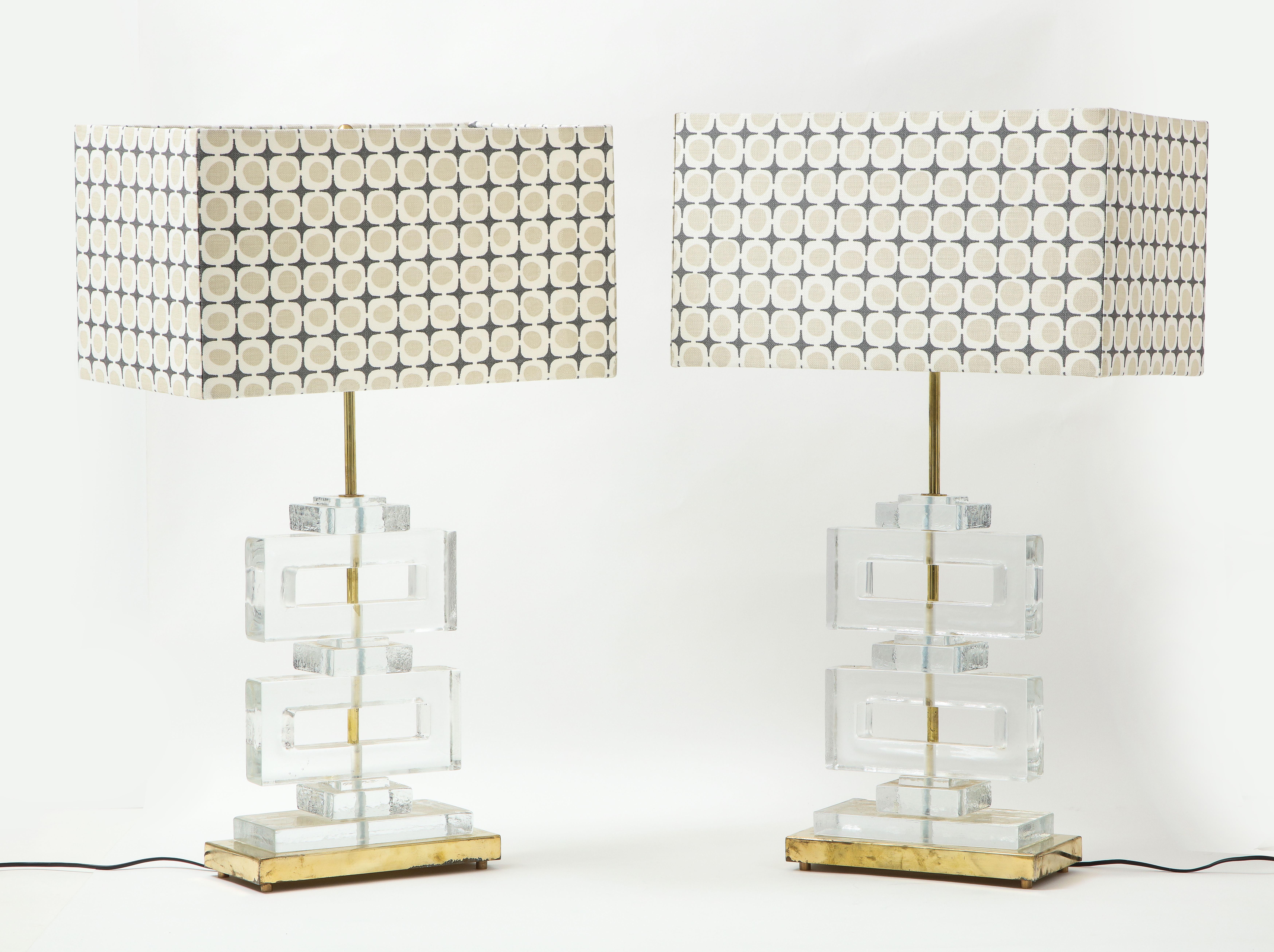 Contemporary Pair Modern Murano Clear Glass Lamps For Sale
