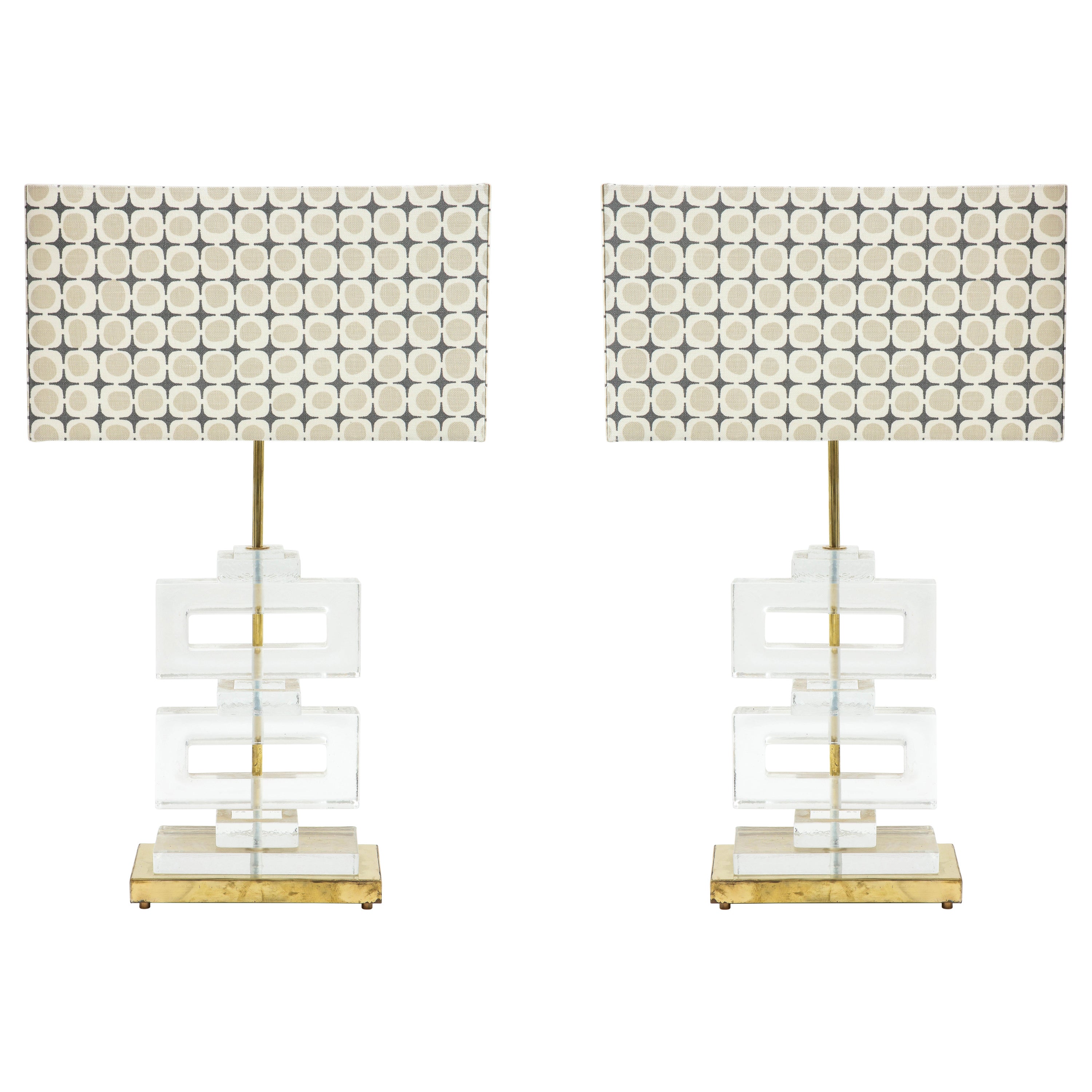 Pair Modern Murano Clear Glass Lamps