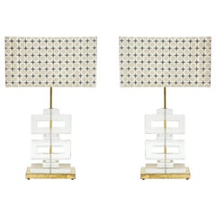 Paire de lampes modernes en verre de Murano transparent