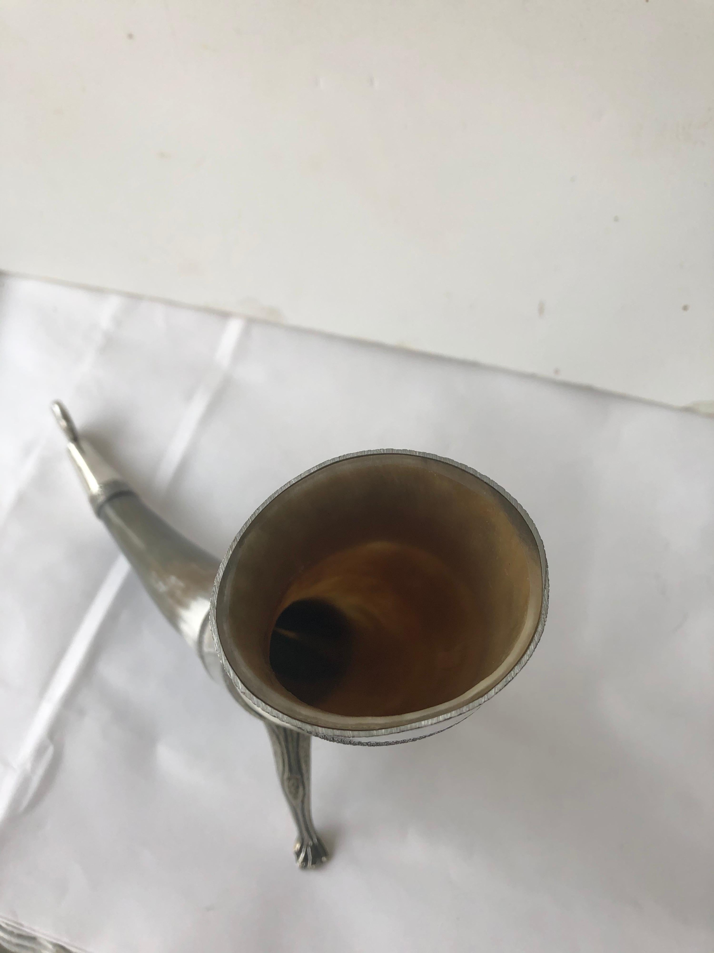 Mid-20th Century Pair of Modern Norwegian Pewter-Mounted Drinking Horns For Sale
