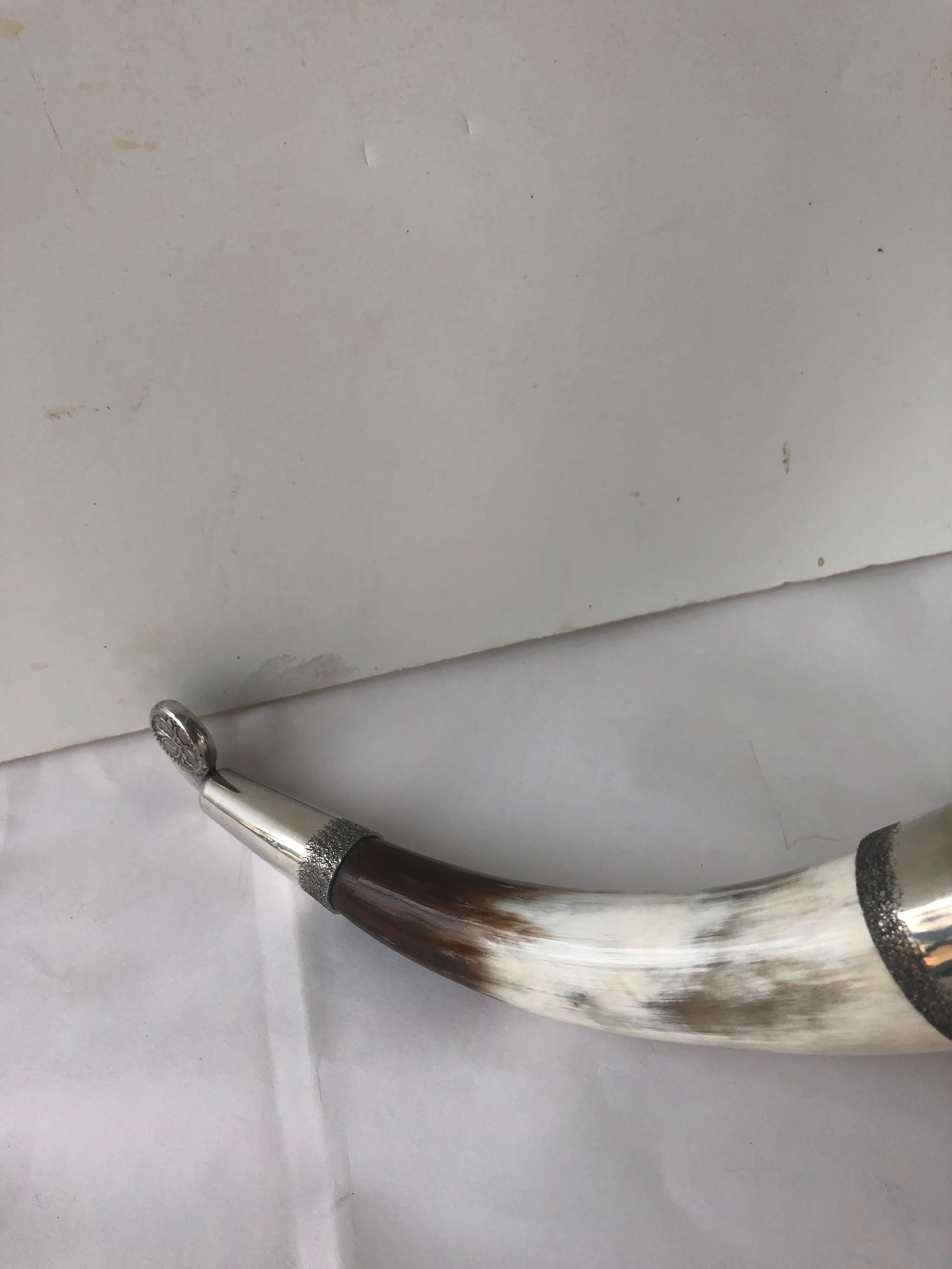 Pair of Modern Norwegian Pewter-Mounted Drinking Horns For Sale 3